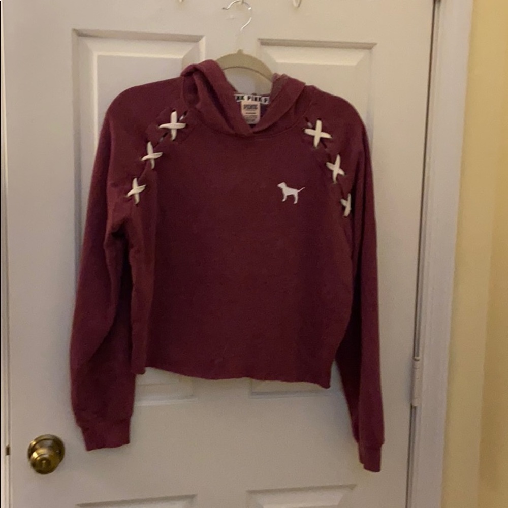 PINK crop hoodie with stitching